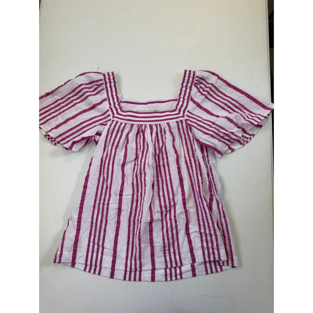LOFT Womens Pink White Striped Square Neck Flutterโ Sleeve Blouse Top XS